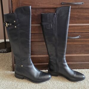 Real Leather Black Knee-High Leather Boots